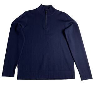 Saks Fifth Avenue Mens Navy Quarter Zip Merino Wool Blend Sweater